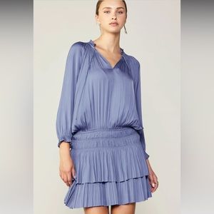 Current Air Dusty Blue Aurelie Pleated Mini Dress